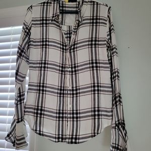 White black and pink long sleeved plaid button-up
